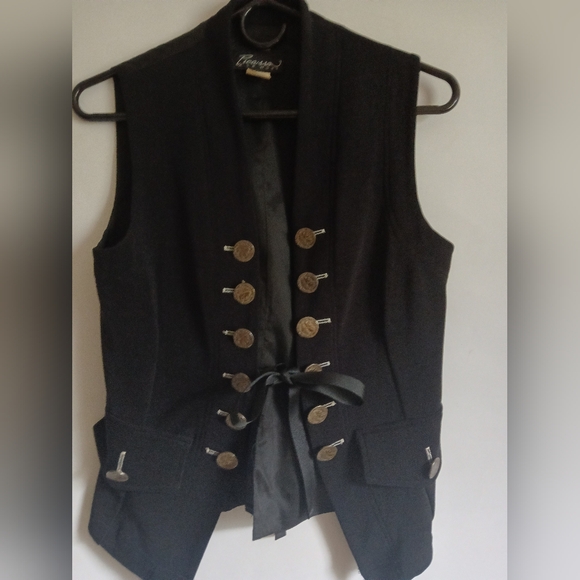 Women's Picasso A La Mode black vest SzSm buttons look like nickels tie front - Picture 7 of 13